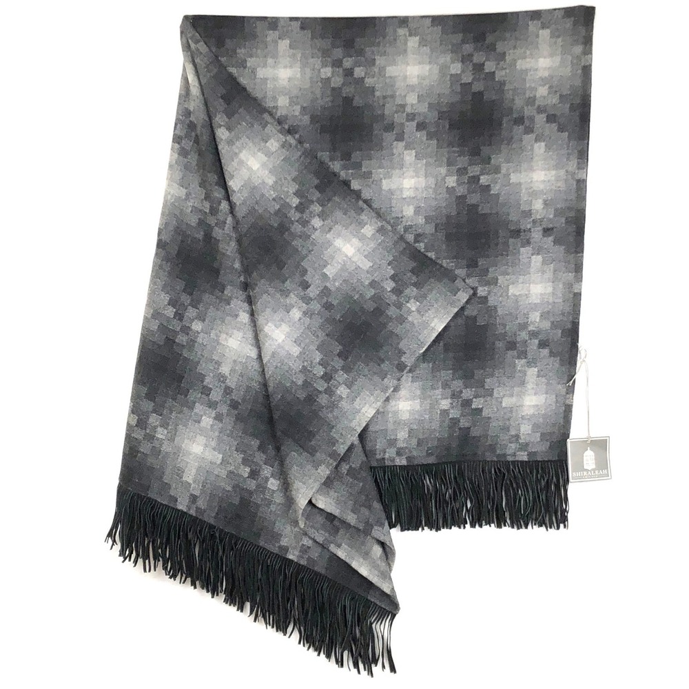 NWT SHIRALEAH Chicago Camden Wool Blend Suede Fringe Throw 55"x50" Gray Black